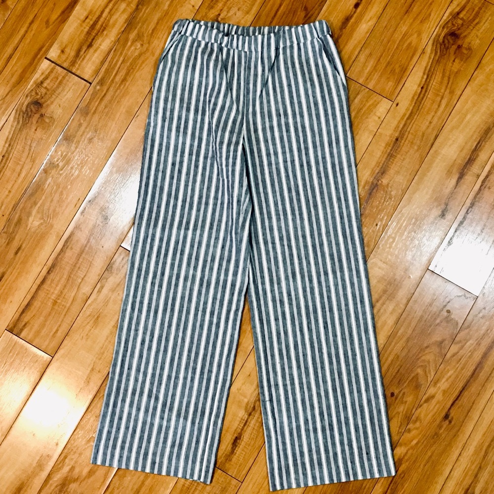 Michael Kors beach linen trousers pants wide leg striped small athleisur…